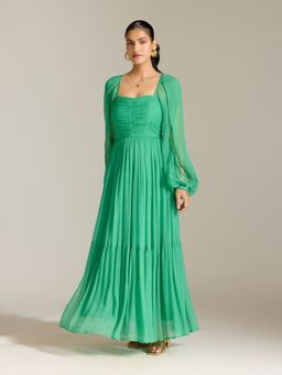 Label Ritu Kumar - Emerald Xenia Full Sleeves Long Dress