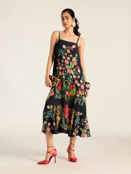 Label Ritu Kumar - Black Beth Sleeveless Printed Long Dress