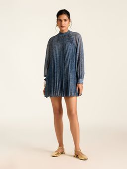 Label Ritu Kumar - Navy Angelique Dot Full Sleeves Polka Dot Short Dress