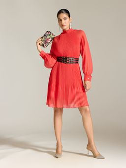 Label Ritu Kumar - Red Demi Full Sleeves Solid Short Dress