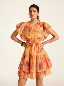 Label Ritu Kumar - Mustard Rosie-Pixie Floral Short Dress