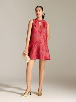 Label Ritu Kumar - Red Karen Sleevesless Solid Short Dress