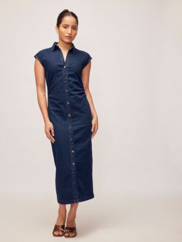 The Label Life - Women Denim Ruched Shirt Dress