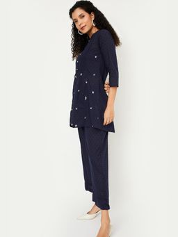 max - Women Navy Blue Embroidered A-line Co-ord