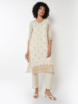 max - Women Off White Embroidered Kurta with Pant