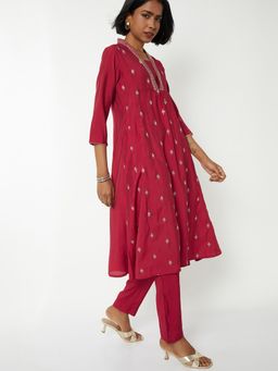 max - Women Red Embroidered Anarkali Kurta with Pant