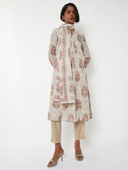 max - Women Off White Printed Kurta with Pant and Dupatta
