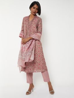 max - Women Pink Floral Print A-line Kurta with Pant and Dupatta