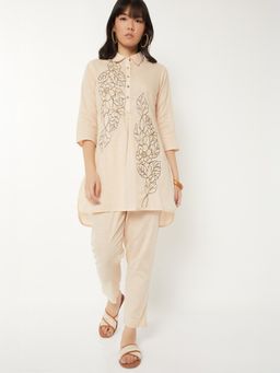 max - Women Beige Embroidered Co-ord