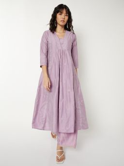 max - Women Lavender Embroidered A-line Anarkali Kurta with Pant