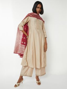 max - Women Beige Embellished Kalidar Anarkali Kurta with Pant and Dupatta