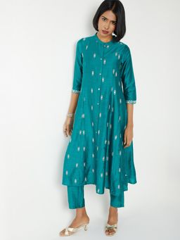 max - Women Blue Embroidered Kalidar Anarkali Kurta with Pant