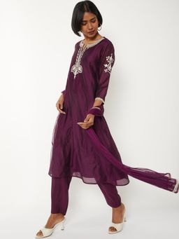 max - Women Purple Embroidered A-line Anarkali Kurta with Pant and Dupatta