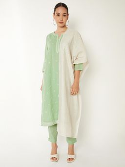 max - Women Green Straight Kurta with Pant and Dupatta