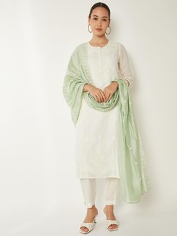 max - Women Embroidered Straight Kurta with Pant and Dupatta