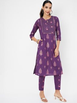max - Women Purple Printed Straight Kurta with Pant
