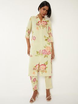 max - Women Printed Straight Off White Kurta with Pant