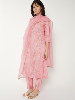 max - Women Pink Straight Kurta with Pant and Dupatta