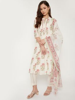max - Women Off White Floral Straight Kurta with Pant and Dupatta