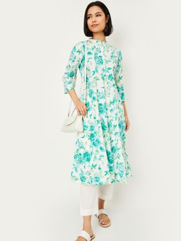 max - Women Green Printed Kalidar Anarkali Kurta with Pant