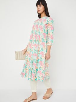 max - Women Off White Printed A-line Anarkali Kurta with Pant
