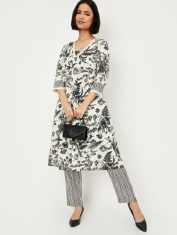 max - Women Off White Printed A-line Kurta with Pant
