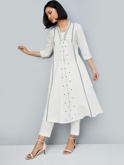 max - Women White Embroidered A-line Anarkali Kurta with Pant