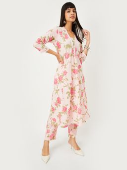 max - Women Pink Floral Print A-line Anarkali Kurta with Pant