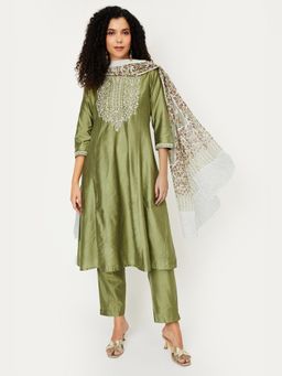 max - Women Green Embroidered Anarkali Kurta with Pant and Dupatta