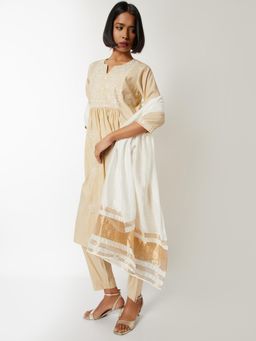 max - Women Beige Embroidered Anarkali Kurta with Pant and Dupatta