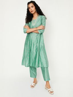max - Women Green Embroidered Kalidar Anarkali Kurta with Pant