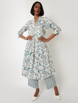 max - Women A-line Off White Floral Print Anarkali Kurta with Pant