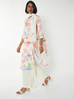 max - Women Off White Floral Print Straight Kurta with Palazzo and Dupatta