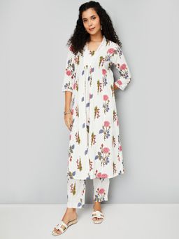 max - Women White Floral Print A-line Anarkali Kurta with Pant