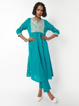 max - Women Teal Embroidered Anarkali Kurta with Pant