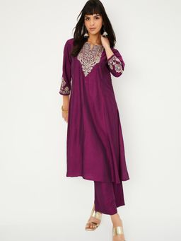 max - Women Purple Embroidered Anarkali Kurta with Pant