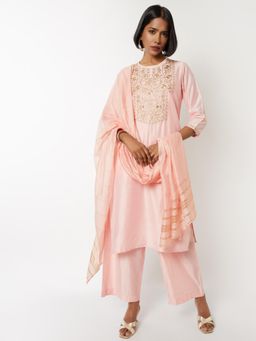 max - Women Pink Embroidered Straight Kurta with Pant and Dupatta