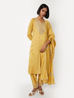 max - Women Yellow Embroidered Kalidar Kurta with Pant and Dupatta