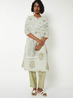 max - Women Green Printed Straight Kurta with Pant and Dupatta