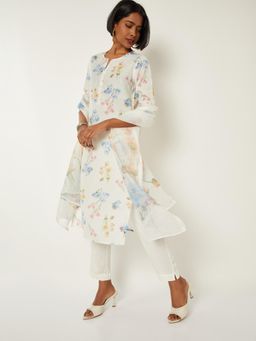 max - Women Off White Printed Straight with Dupatta Kurta with Pant and Dupatta