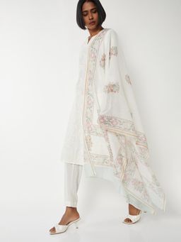 max - Women White Embroidered Straight Kurta with Pant and Dupatta