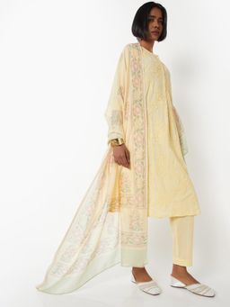 max - Women Yellow Embroidered Straight Kurta with Pant and Dupatta