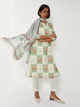 max - Women Off White Printed Straight Kurta with Pant and Dupatta