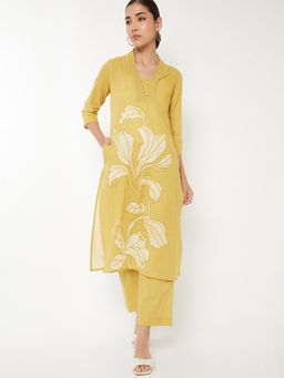 max - Women Yellow Printed Straight Kurta with Pant
