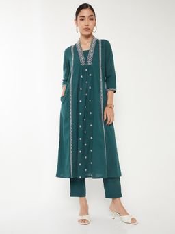 max - Women Teal Embroidered A-Line Anarkali Kurta with Pant