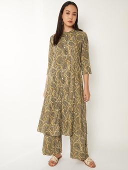 max - Women Olive Printed Kalidar Kurta with Pant