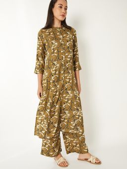 max - Women Mustard Printed Kalidar Kurta with Pant