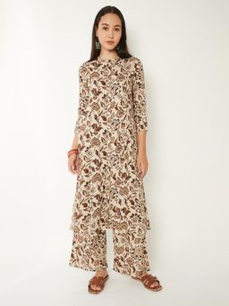 max - Women Beige Printed A-line Kurta with Pant