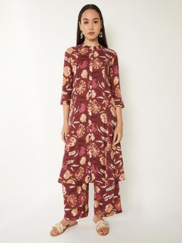 max - Women Maroon Printed A-line Kurta with Pant