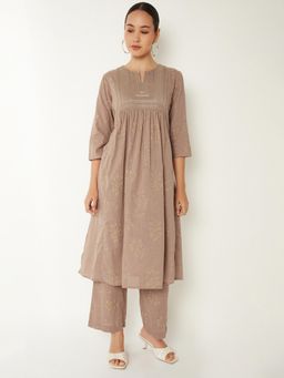 max - Women Brown Embroidered A-line Anarkali Kurta with Pant